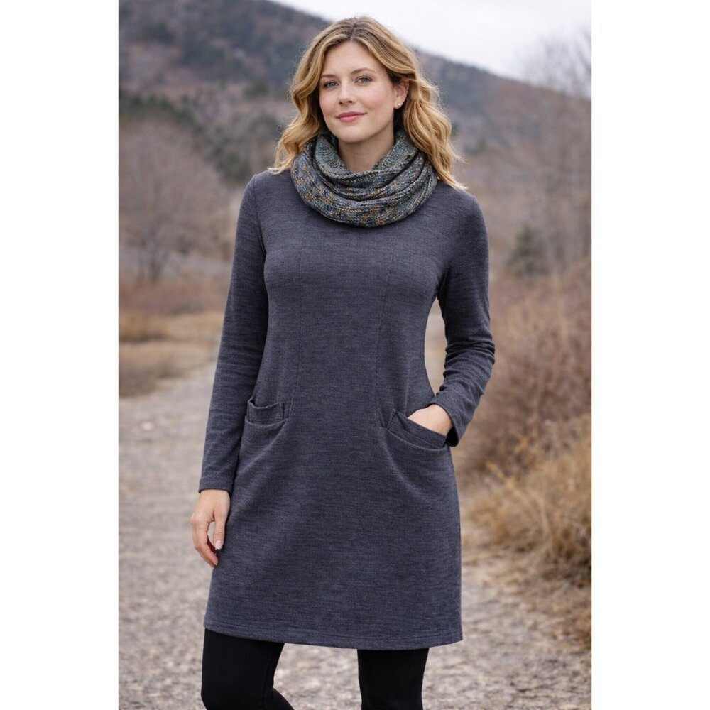 Nau Womens Dress Sz XS Charcoal Gray Wool Blend Knit Pockets Minimalist